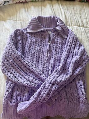 aerie Lavender Knit Half-Zip Cowl Sweater